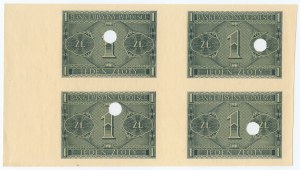 1 złoty 1941 - nierozcięte 4 banknoty - nieukończony druk - skasowany