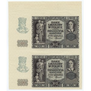 20 zloty 1940 - sans série ni numérotation 2 pièces non coupées
