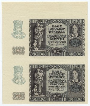 20 złotych 1940 - bez serii i numeracji 2 nierozcięte sztuki