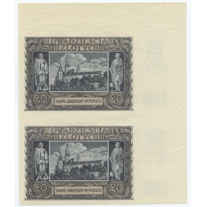 20 złotych 1940 - bez serii i numeracji 2 nierozcięte sztuki