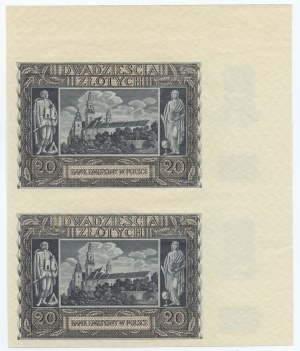 20 zloty 1940 - sans série ni numérotation 2 pièces non coupées