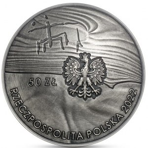 50 PLN 2022 - 100. výročí objevu komplexu pravěkých křemenných dolů KRZEMIONKI - NGC MS 70 ANTIQUED