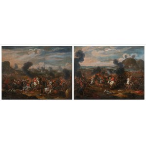 Jan Peeter Verdussen (1700-1763) - pripisovaný, Jan Peeter Verdussen (1700-1763) - pripisovaný Dva obrazy bitky Bitka pri Viedni 1683 Bitka pri Parkanoch 1683