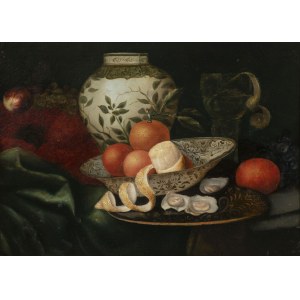 Maestri fiamminghi, XVII secolo, Maestri fiamminghi, XVII secolo Natura morta con vaso di porcellana, ostriche e frutta
