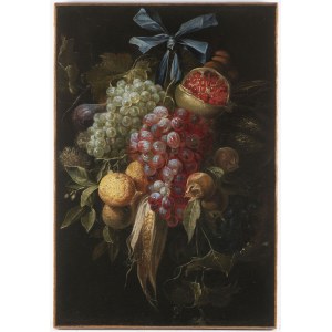 David de Heem (1663-1701) - attribué à, David de Heem (1663-1701) - attribué à Feston avec raisins, maïs, grenades et agrumes