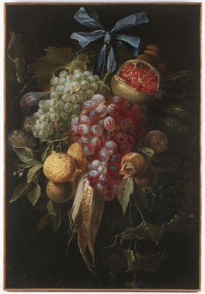David de Heem (1663-1701) - attributed to, David de Heem (1663-1701) - attributed to Festoon with Grapes, Corn, Pomegranate and Citrus Fruits