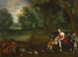 Jan Breughel the Younger (1601-1678), Jan Breughel the Younger (1601-1678) Diana with her dogs after hunting