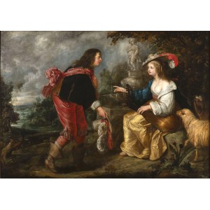 Erasmus Quellinus II (1607-1678) - attribué à, Erasmus Quellinus II (1607-1678) - attribué à Bergère au luth et cavalier près d'un puits