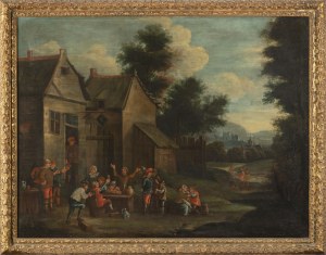 Flemish painter, 17th century,, Flemish painter, 17th century, Peasants drink in front of a tavern