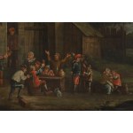Peintre flamand, 17e siècle,, Peintre flamand, 17e siècle, Paysans buvant devant une taverne