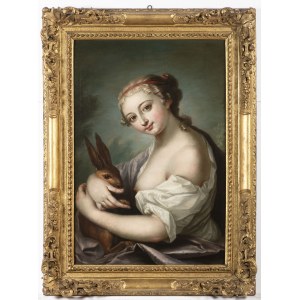 Rosalba Carriera (1675-1757) - zugeschrieben, Rosalba Carriera (1675-1757) - zugeschrieben Mädchen mit einem Hasen