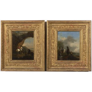 Philips Wouwerman (aussi Wouwermans) (1619 -1668)- Successeur, Philips Wouwerman (aussi Wouwermans) (1619 -1668)- Successeur Paire de tableaux , Scène sur une route rocailleuse