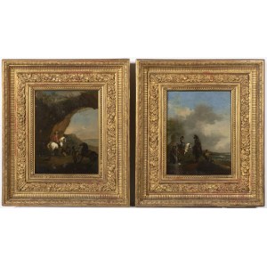 Philips Wouwerman (także Wouwermans) (1619-1668) - następca, Philips Wouwerman (także Wouwermans) (1619-1668) - następca Para obrazów, Scena na skalistej drodze