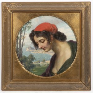 Austrian painter 19th century, Austrian painter 19th century Young woman in southern landscape