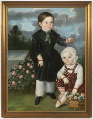 Painter 19th Century, Painter 19th Century Children with basket of flowers