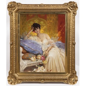 Malarz XIX wiek, Pinter XIX wiek Elegancka dama z różami