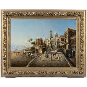 Robert Alott- Attributed, Robert Alott- Attributed Scena di mercato al Cairo