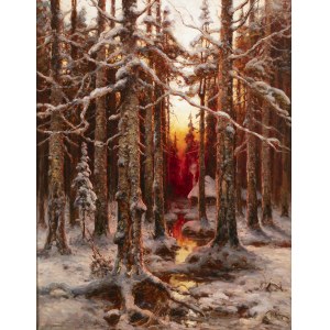 Julius Sergius von Klever (1850-1924), Julius Sergius von Klever (1850-1924) Forêt en hiver au coucher du soleil