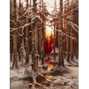 Julius Sergius von Klever (1850-1924), Julius Sergius von Klever (1850-1924) Wald im Winter bei Sonnenuntergang