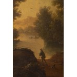 Pittore olandese del 18° secolo, Pittore olandese del 18° secolo Paesaggio con passeggiatore e cane
