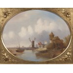 Peintre 19e siècle, Peintre 19e siècle Paysage flamand avec moulin à eau et personnages