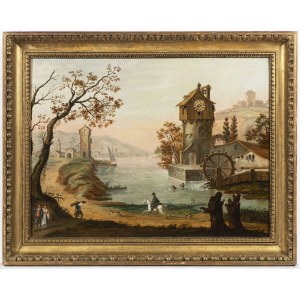Austria, 19 wiek, Obraz Zegar Krajobraz wiejski