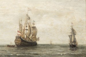 17/18th century painter, 17/18th century painter Sailing ships on choppy seas