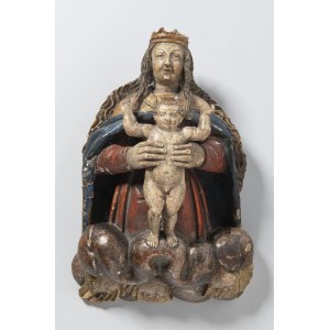 Německý sochař kolem roku 1500, německý sochař kolem roku 1500 Madona s dítětem na oblacích