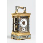 A French brass and champlevé enamel petite sonnerie carriage clock with alarm, A French brass and champlevé enamel petite sonnerie carriage clock with alarm