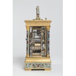 A French brass and champlevé enamel petite sonnerie carriage clock with alarm, A French brass and champlevé enamel petite sonnerie carriage clock with alarm