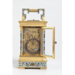 A French brass and champlevé enamel petite sonnerie carriage clock with alarm, A French brass and champlevé enamel petite sonnerie carriage clock with alarm