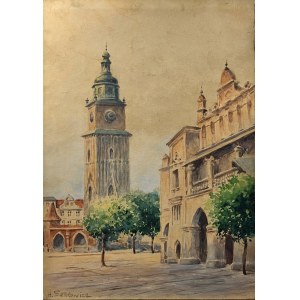 Adam SETKOWICZ (1876 Cracovie - 1945 Cracovie), tour de l'hôtel de ville et halle aux draps à Cracovie