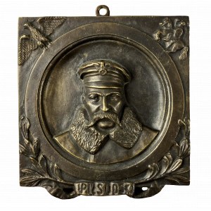 Placard with an image of Jozef Pilsudski (20th century).
