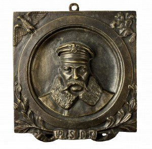 Placard with an image of Jozef Pilsudski (20th century).