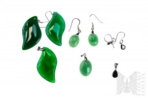 Set of 3 Pairs of Earrings and Pendants with Natural Stones, 925 Silver