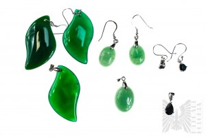Set of 3 Pairs of Earrings and Pendants with Natural Stones, 925 Silver