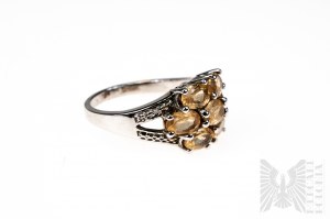 Ring mit 7 natürlichen Imperial-Granaten 4,04 ct und 2 Diamanten 0,01 ct, Silber 925, mit Gemporia-Zertifikat
