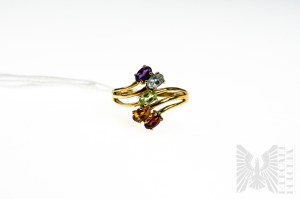 Ring with Natural Amethyst, Peridot, Garnet, Citrine and Aquamarine, 925 Gold Plated Silver