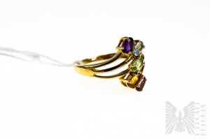 Ring with Natural Amethyst, Peridot, Garnet, Citrine and Aquamarine, 925 Gold Plated Silver