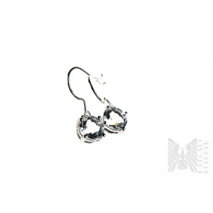 Earrings with Natural 2 Petalites with Total Mass of 2.17 ct, 925 Silver, Has Gemporia Certificate