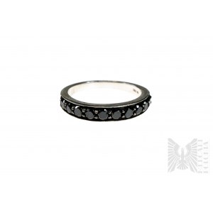 Ring mit 10 natürlichen schwarzen Diamanten mit einem Gesamtgewicht von 0,98 ct, 925 Silber, zertifiziert von RocksTv