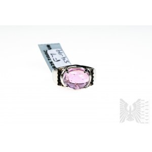 Ring mit natürlichem Kunzit von 8,16 Karat und schwarzen Spinellen von 0,16 Karat, 925 Silber, zertifiziert von RocksTv