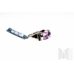 Ring with Natural Kunzite with Mass of 8.16 ct and Black Spinels with Mass of 0.16 ct, 925 Silver, Certified by RocksTv
