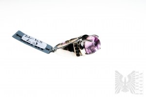 Ring with Natural Kunzite with Mass of 8.16 ct and Black Spinels with Mass of 0.16 ct, 925 Silver, Certified by RocksTv