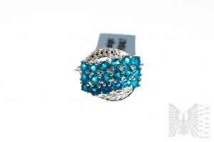 Ring with Natural 18 Neon Apatites with Total Weight of 1.47 ct, 925 Silver, Comes with RocksTv Certificate