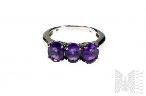 Ring with Natural 3 Amethysts with Total Weight of 3.33 ct, Silver 925, Has Gemporia Certificate