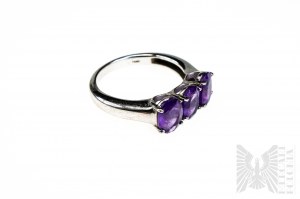 Ring with Natural 3 Amethysts with Total Weight of 3.33 ct, Silver 925, Has Gemporia Certificate