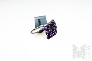 Ring with Natural 15 Amethysts with Total Weight of 3.65 ct, 925 Silver, Comes with RocksTv Certificate