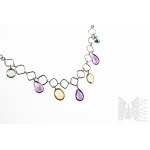 Necklace with Natural Amethysts, Citrines and Topazes, 925 Silver