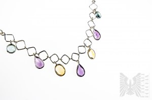 Necklace with Natural Amethysts, Citrines and Topazes, 925 Silver